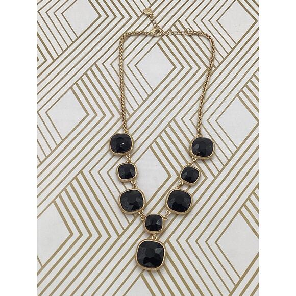 Monet Faceted Black Glass Necklace Gold Tone - Picture 1 of 7